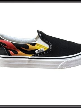 Vans Slip On Flame Black Canvas Sneakers Men 6.5 Women 8 Classic Skate Shoes